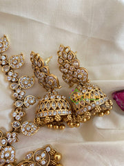 Premium AD Stone Maanga Neckpiece-White-Ghungroo-G5390