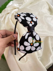 Daily Wear Head Band with Bow-Flower-Black-H035