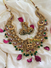Traditional Lakshmi Pendant peacock Neckpiece-Green-G5382