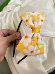 Daily Wear Head Band with Bow-Flower-Yellow-H039