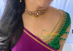 AD Stone Peacock High Neck Choker-Gold -G6001