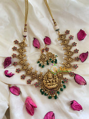 Traditional Lakshmi Pendant Peacock Neckpiece-Green-G5383