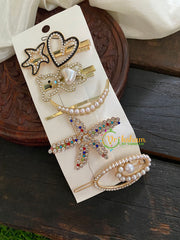 Designer Stone Hair Clip- Stone and Pearl-H051