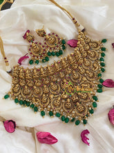 Exquisite Layered Royal Lakshmi High Neck Choker-Green bead -G5372