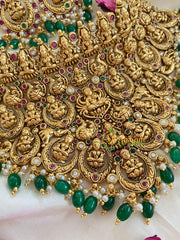 Exquisite Layered Royal Lakshmi High Neck Choker-Green bead -G5372