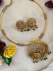 Premium AD Stone Hasli Choker-Dancing Peacock-White-G9582