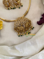 Premium AD Stone Hasli Choker-Dancing Peacock-White-G9582