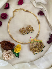 Premium AD Stone Hasli Choker-Dancing Peacock-White-G9582