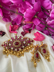 Premium Kemp High neck Choker -Red-GOLD-G2645