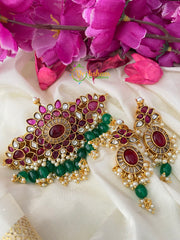 Premium Kemp High neck Choker -Red-GREEN BEAD-G2643