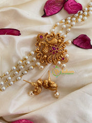 AD Stone Layer Pearl High Neck Choker -Red Green -G5393