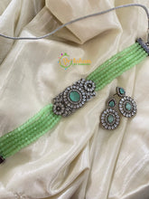 AD Stone Beaded High Neck Choker -Light Green -G4085