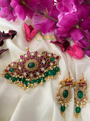 Premium Kemp High neck Choker -Red Green-GREEN BEAD-G2644