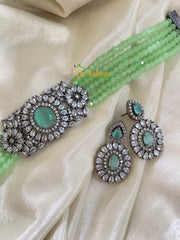 AD Stone Beaded High Neck Choker -Light Green -G4085