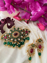 Premium Kemp High neck Choker -Green Red-GREEN BEAD-G2642