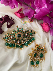 Premium Kemp High neck Choker -GREEN WHITE -GREEN BEAD-G2640