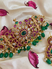 Premium Kemp High neck Choker -Red Green-GREEN BEAD-G5401