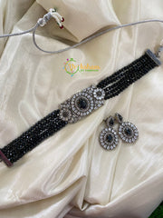 AD Stone Beaded High Neck Choker -Black -G4080