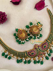 Premium Green Red Peacock AD Stone Hasli Choker -G9566