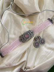 AD Stone Beaded High Neck Choker -Rose -G4081