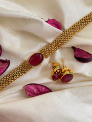 Gold look alike simple choker-Red 2-G5413