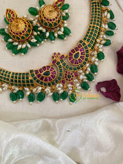 Premium Green Red Peacock AD Stone Hasli Choker -G9566