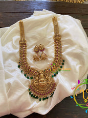 Premium AD Stone Lakshmi Haram with Mogappu-Green Bead -G7418