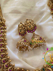 Premium AD Stone Lakshmi Haram with Mogappu-Green Bead -G7418