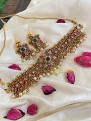 High neck choker in AD - Red Green white-G5407