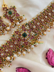 High neck choker in AD - Red Green white-G5407