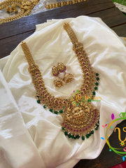 Premium AD Stone Lakshmi Haram with Mogappu-Green Bead -G7418