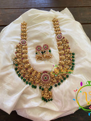 Premium AD Stone Lakshmi Haram with Mogappu-Green Bead-G7402