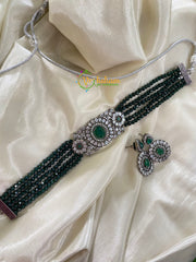 AD Stone Beaded High Neck Choker -Dark Green-G4082