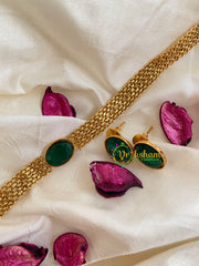 Gold look alike simple choker-Green-oval-G5414