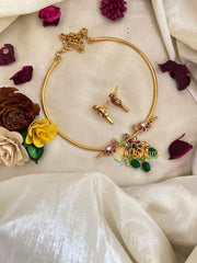 Premium AD Stone Hasli Choker-Floral Dual Parrots -Red Green White-G9577