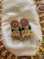 Premium AD Stone Lakshmi Haram with Mogappu-Green Bead-G7402