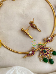 Premium AD Stone Hasli Choker-Floral Dual Parrots -Red Green White-G9577