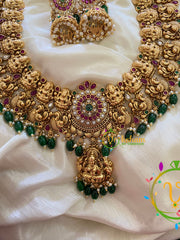 Premium AD Stone Lakshmi Haram with Mogappu-Green Bead-G7402