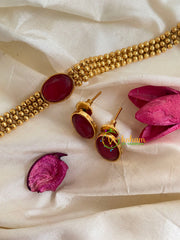 Gold look alike simple choker-Red 1-G5412