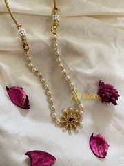 AD Stone Pearl High Neck Choker -Red-G5395