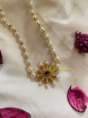 AD Stone Pearl High Neck Choker -Red-G5395