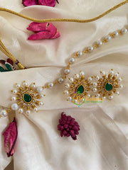 AD Stone Pearl High Neck Choker -Green -G5396