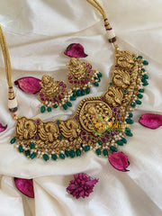 Premium Lakshmi High Neck Choker -Green bead -G5375