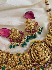 Premium Lakshmi High Neck Choker -Green bead -G5375