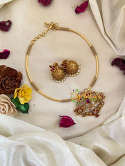 Premium AD Stone Hasli Choker-Thiruman-Red White-G9575