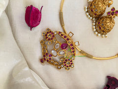 Premium AD Stone Hasli Choker-Thiruman-Red White-G9575