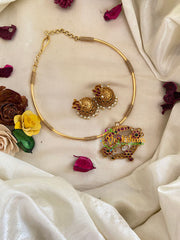 Premium AD Stone Hasli Choker-Thiruman-Red Green White-G9576