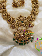 Premium Temple Peacock Haram -Green Bead-G7412