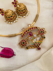 Premium AD Stone Hasli Choker-Thiruman-Red Green White-G9576