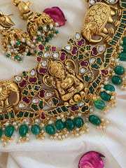 Premium AD Stone Lakshmi High Neck Choker-Green-G5377